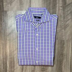 Boss Hugo Boss Dwayne Slim Fit Spread Collar Plaid Long Sleeve - 15.5 (Med)